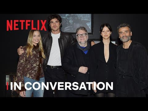 Margot Robbie with Guillermo del Toro, Jacob Elordi and Oscar Isaac on Frankenstein